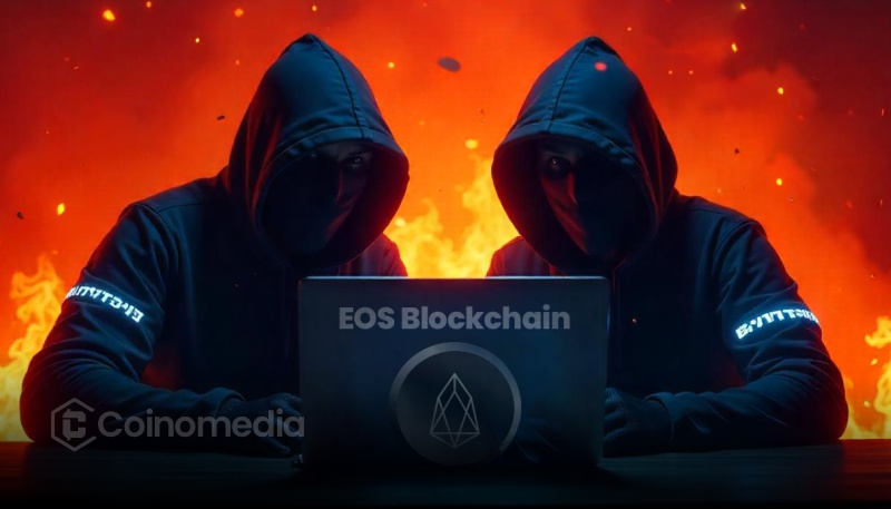 Graphic showing EOS blockchain address poisoning scam alert