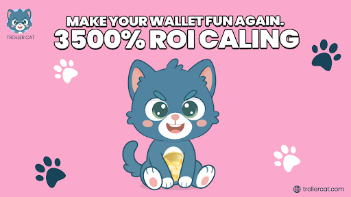 Troller Cat presale, best cryptos for beginners, 69% APY staking, referral rewards crypto, Trollercat.com, BUY TCAT, Brett price drop, Coq Inu token , meme coin ROI, Troller Cat Stage 6.