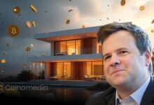 House image with floating Bitcoin and Ethereum symbols representing crypto mortgage qualification"