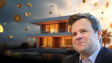 House image with floating Bitcoin and Ethereum symbols representing crypto mortgage qualification"