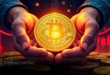 Bitcoin icon with a drying faucet and decreasing bar chart illustrating BTC demand drying up due to short-term holder selling.