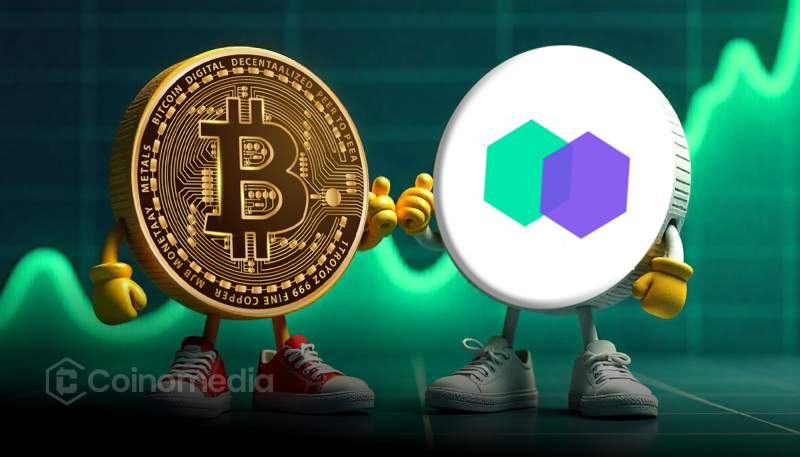 An illustration of Bitcoin coins stacked atop a digital blockchain network, representing the Blockchain Group Bitcoin buy.