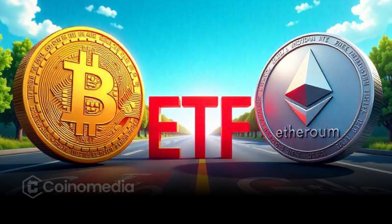 Bitcoin ETF inflows chart showing 14-day streak” “Ethereum ETF chart highlighting net inflows with no outflows”