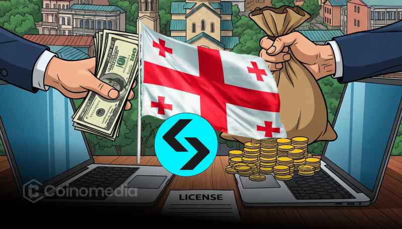 Bitget logo alongside Georgian flag symbolizing new crypto license in Georgia