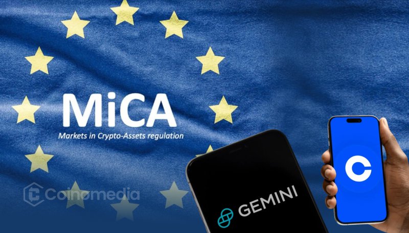 Gemini and Coinbase logos representing EU MiCA licenses