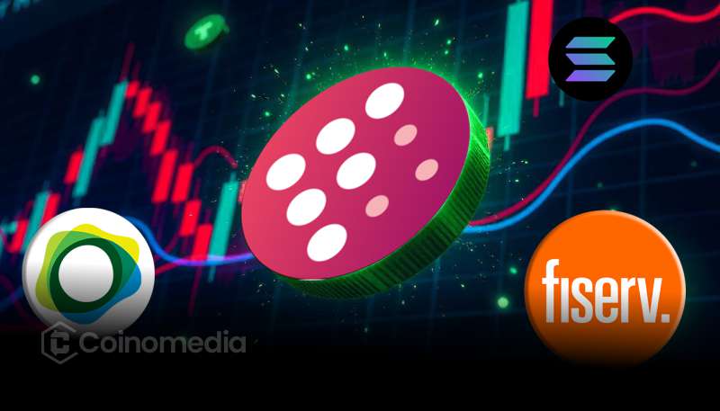 Image: “Fiserv FIUSD stablecoin with Circle, Paxos, Solana logos and digital payment network”