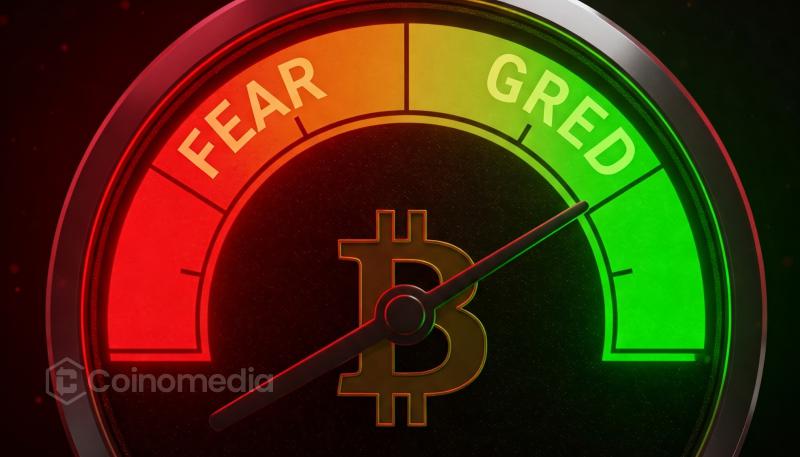 “Fear and Greed Index gauge showing 61, signaling market caution”