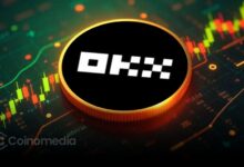 OKX exchange logo with Wall Street background, symbolizing IPO ambitions in the US market.