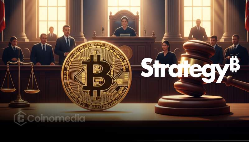 Strategy class action lawsuit against company for Bitcoin losses showing court gavel and Bitcoin icon”