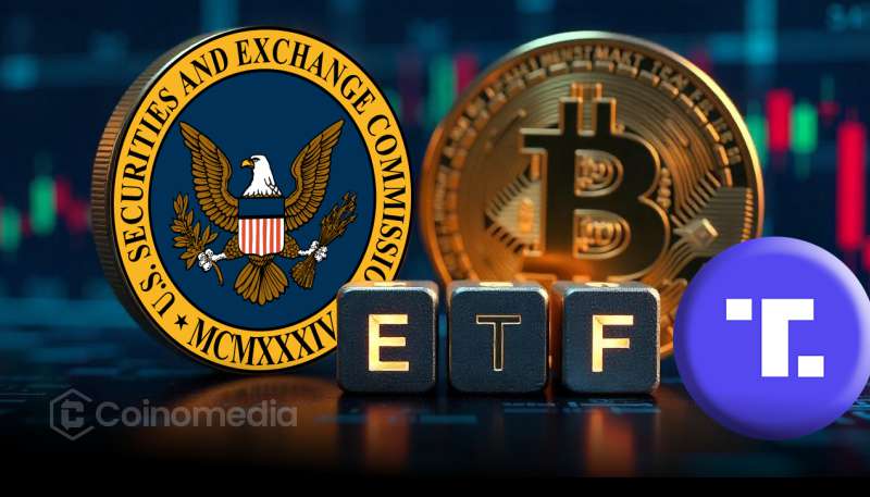Truth Social logo with Bitcoin ETF chart background