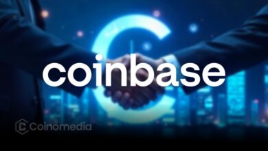 Logo of Coinbase with a Time magazine cover featuring "100 Most Influential Companies 2025"
