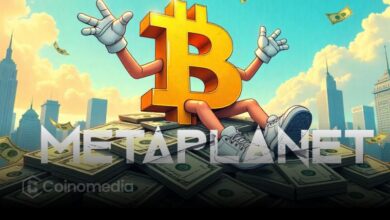Metaplanet Bitcoin purchase showing company logo and Bitcoin coins.