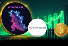 ETHZilla logo with Ethereum coin and biotech imagery