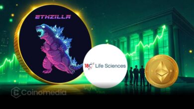 ETHZilla logo with Ethereum coin and biotech imagery