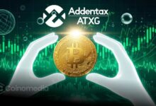 “Stacked bitcoins in front of a textile factory – representing Addentax Group Bitcoin purchase”