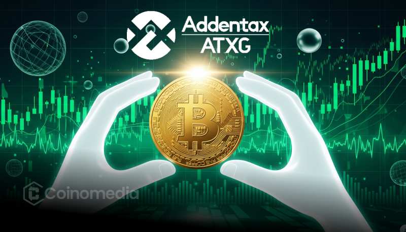 “Stacked bitcoins in front of a textile factory – representing Addentax Group Bitcoin purchase”