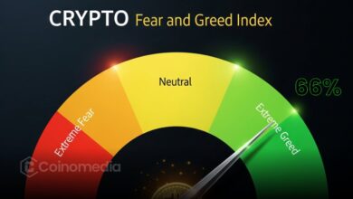 Crypto Fear and Greed Index chart showing 66% optimism zone
