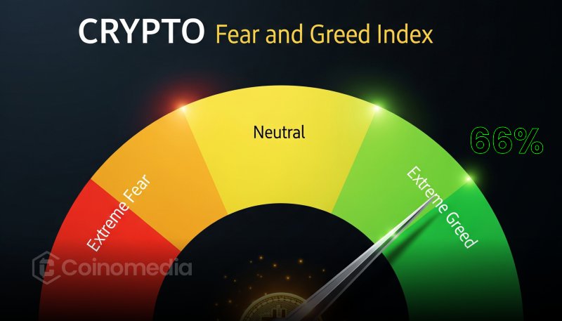 Crypto Fear and Greed Index chart showing 66% optimism zone