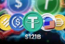 ERC-20 stablecoin supply chart showing record $121B high
