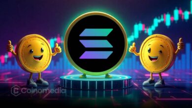 Solana logo with $100 billion market cap milestone celebration