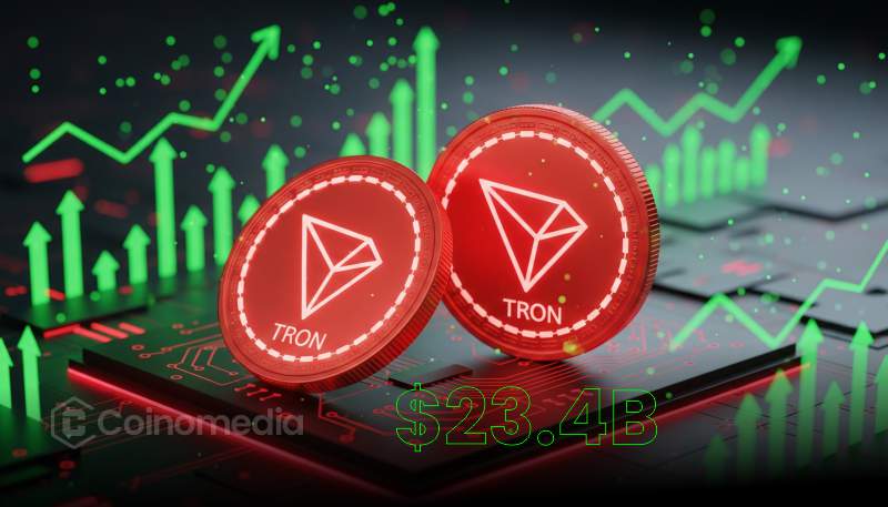 Daily TRON USDT transfer volume hits $23.4 billion.
