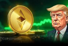 Ethereum logo with upward chart arrow showing ETH price surge