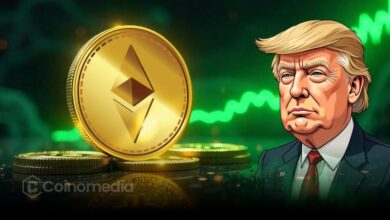 Ethereum logo with upward chart arrow showing ETH price surge