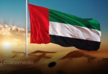 “Golden visa application form with UAE flag and crypto coins in the background”