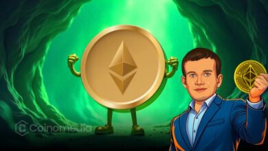 Ethereum success visualized with blockchain, DeFi apps, and Vitalik Buterin illustration.