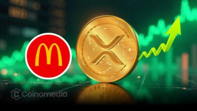 XRP logo with McDonald's logo showing market cap comparison