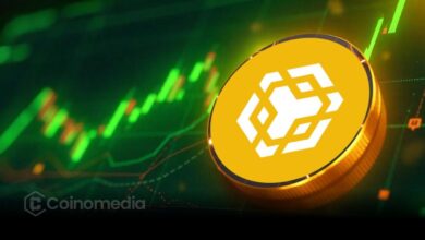 BNB price chart showing all-time high at $871