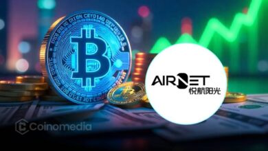 Airnet Technology logo with Bitcoin symbol and digital finance graphics