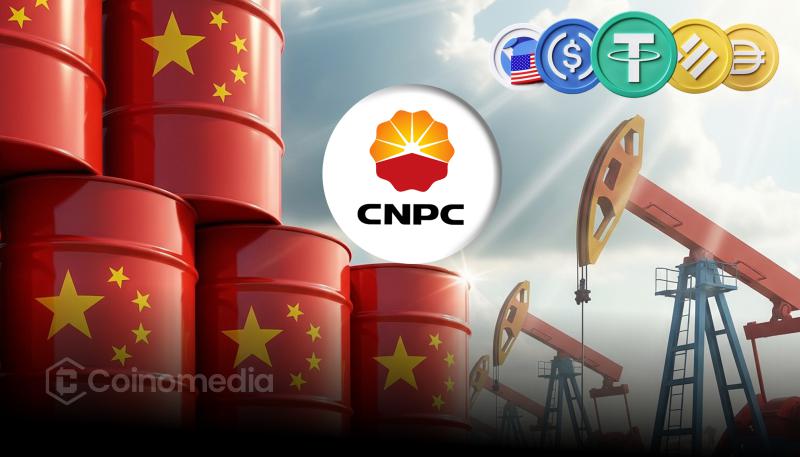 China Petroleum logo with digital stablecoin graphics in background