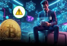 Bitcoin logo threatened by quantum computing and AI elements