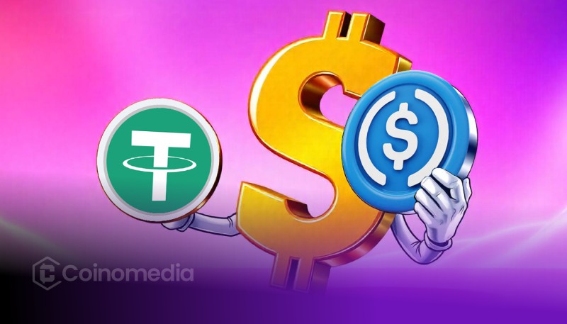 Graph showing surge in stablecoin activity with USDT and USDC daily addresses