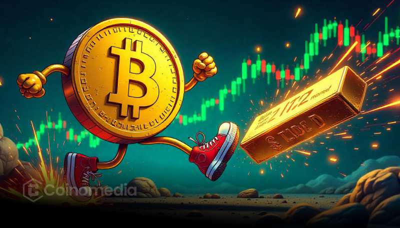 Bitcoin decouples from gold chart showing negative correlation