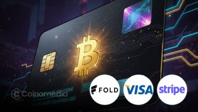 Fold Bitcoin Credit Card with Stripe and Visa logos