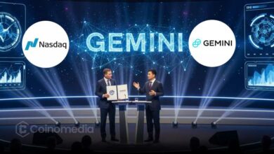 Gemini NASDAQ IPO with Winklevoss twins holding Bitcoin