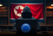 Illustration showing North Korean hackers behind a computer stealing crypto funds