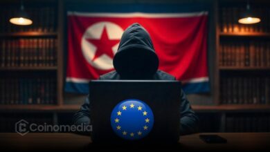 Illustration showing North Korean hackers behind a computer stealing crypto funds