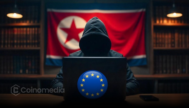 Illustration showing North Korean hackers behind a computer stealing crypto funds