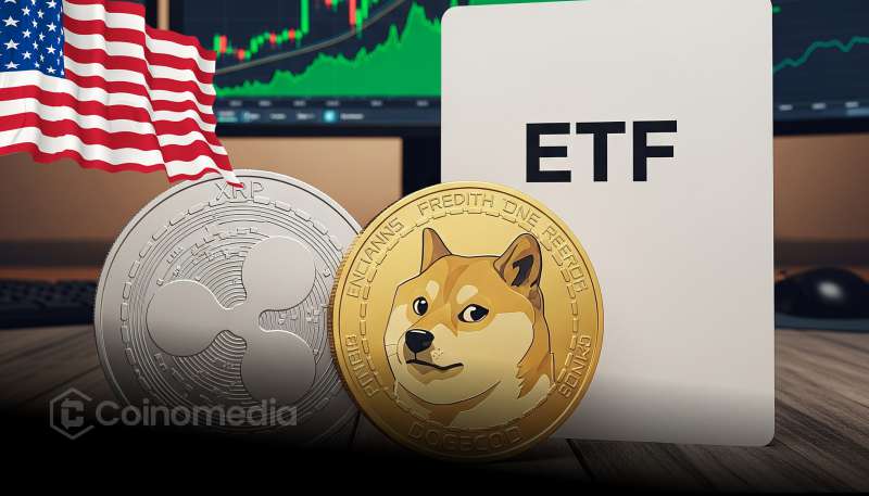 Chart showing XRP and Dogecoin ETFs day-one volume performance