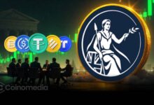 Bank of England building with stablecoin icons representing digital asset regulations.