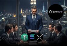 GalaxyOne trading app interface showing crypto and stock markets