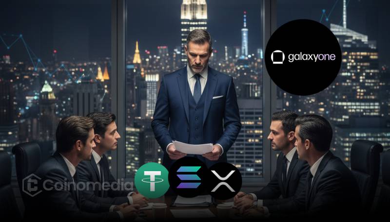 GalaxyOne trading app interface showing crypto and stock markets