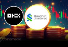 OKX and Standard Chartered logos symbolizing institutional crypto partnership