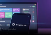 Screenshot of World App interface showing Polymarket Mini App with prediction markets.
