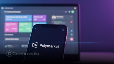 Screenshot of World App interface showing Polymarket Mini App with prediction markets.