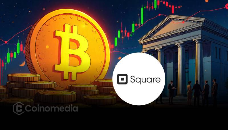 Square POS terminal displaying Bitcoin payment option for merchants