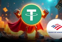 Tether logo with $500B valuation chart surpassing Bank of America
